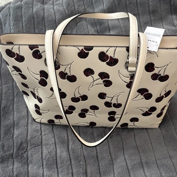 Coach Cherry Pattern Tote - Cream and Burgundy New!!! - Picture 4 of 7